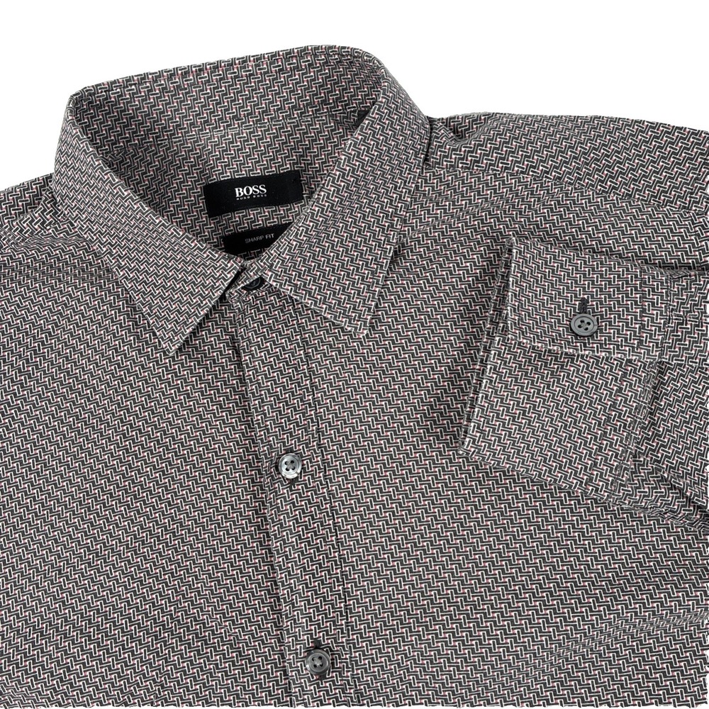 Mens Hugo Boss Long Sleeve‎ Button Up Shirt Size Medium Sharp Fit Geometric